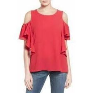 Bobeau Cold Shoulder Ruffle Sleeve Top